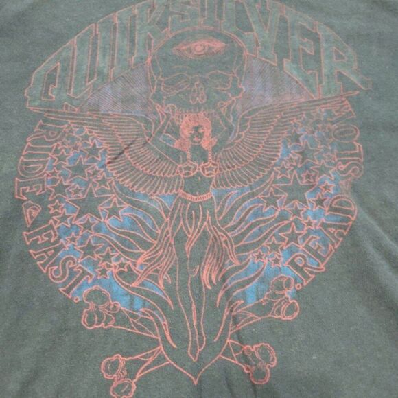 Quiksilver Shirt Size Medium Graphic Tee Skull & Bones Ride Fast Read Slow Faded - Picture 3 of 6